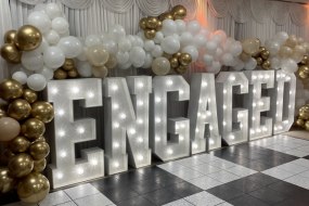Engaged letters in cool white for an engagement party at Lordswood Leisure Centre