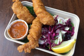 Indian battered fish and salad