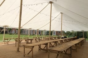 3-POLE HAMPTON Sailcloth Tent (interior with long tables)