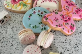 Hand painted cookies, macaroons, fudge