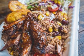 Jerk Chicken Biriyardi - our take on the classic Indian biriyani with a Rice & Peas, Plantain & Sweetcorn