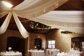 ceiling draping with fairy lights