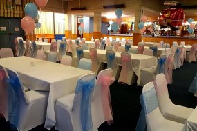Childrens Birthday Party, Baby Blue and Baby Pink Sashes with Baby Blue and Baby Pink Balloons.