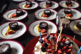 chocolate fondant & passion fruit curd.