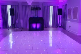 DJ Booth Available. Seen here with optional up-lights.