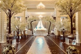 Our blossom trees and canopy set up for a elegant wedding ceremony