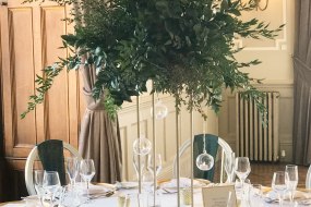 Gold Planters with Foliage Spray & Hanging Baubles at Matfen Hall
