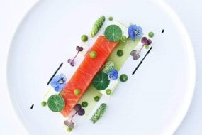 Salmon with textures of cucumber