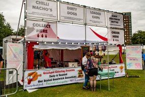 Festival set up with wind proof signage