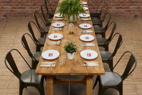 Rustic Trestle Tables and Tolix style chairs