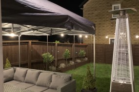Gazebo, heater and festoon in garden party