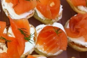 Smoked Salmon Blinis with cream cheese & fresh dill