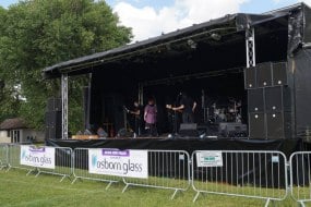 Mobile trailer stage fully erected
