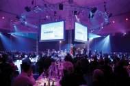 corporate event with lighting with truss and pa system