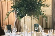 Gold Planters with Foliage Spray & Hanging Baubles at Matfen Hall