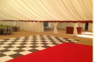 Large function for Hilton. Black and white dance floor. 15m wide marquee.