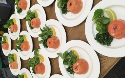 Smoked salmon timbales ready for service