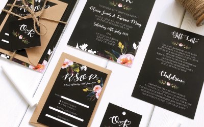 Floral Chalkboard Wedding Invites Collection