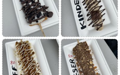 Chocolate covered waffles on a stick