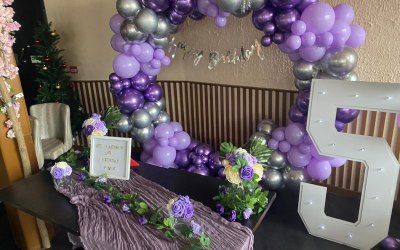 Purple 5th birthday backdrop