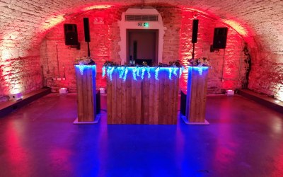 Rustic DJ booth and podiums