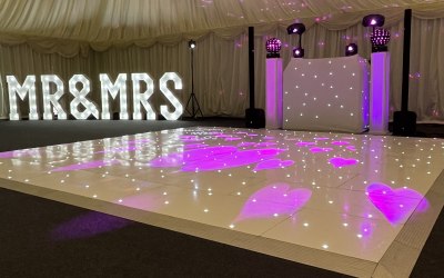 Wedding set up with Letters and Dancefloor 