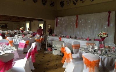 chair covers,centrepieces,balloons