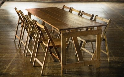 Great oak trestle tables - made from a reclaimed dance floor!