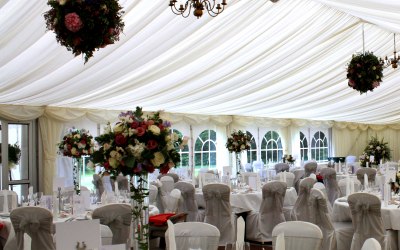 marquee flower balls and table arrangements