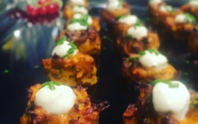 Our new autumn winter canapes, butternut squash and chesnut fritters