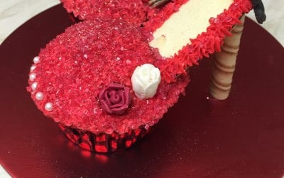 Red sparkling cupcake shoes