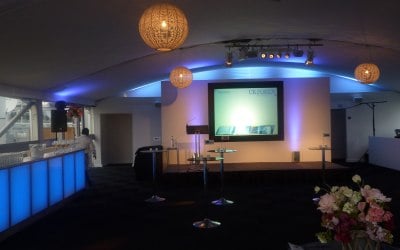 Awards presentation stage set in a Marquee