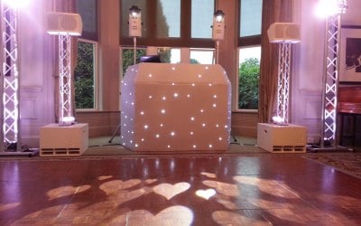 White Wedding DJ set-up including hearts projected onto the dancefloor