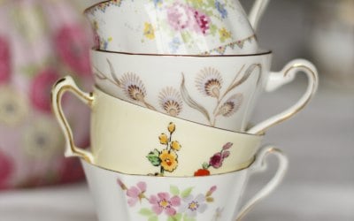 Stack of four vintage china cups