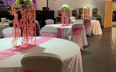 Folding chairs, tables, covers, sashes and centre pieces 