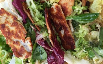Grilled pine nuts & Halloumi salad dressed in sesame seed oil