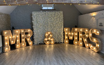 Ivory Flower Wall and our Rustic LED letters