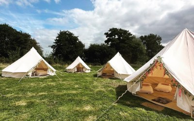 Our beautiful bell tent village ready for a festival