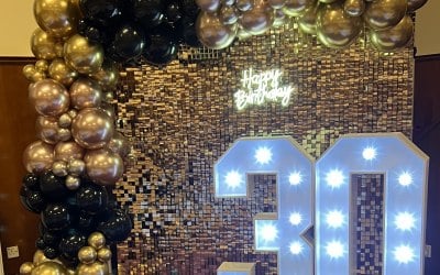 Shimmer walls with our own handmade led numbers 