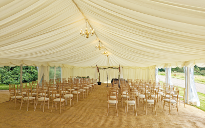 Luxury Clearspan Marquee set for wedding ceremony