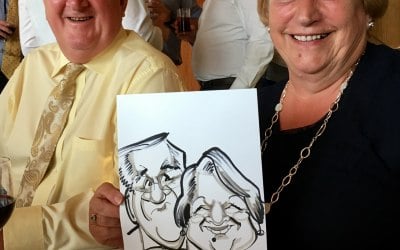 Wedding guests caricatured by Mick Wright