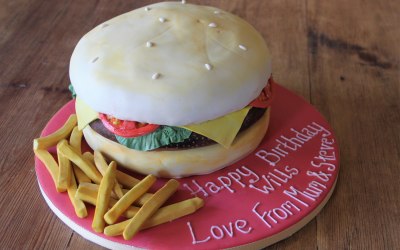 3D carved birthday cake for a burger fan 
