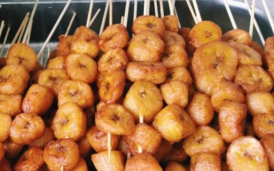 Fried plantain skewers