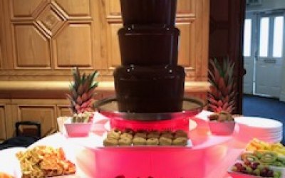 6 tier chocolate fountain hire with illuminated base
