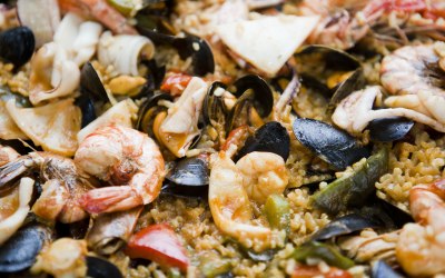 Monk fish, mussels, squid and prawn paella