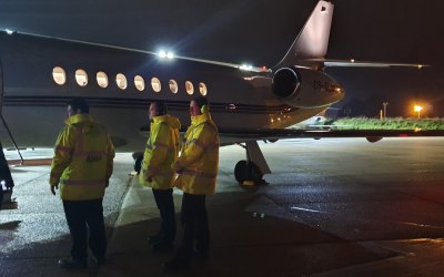 Receiving clients from private jet