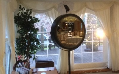 beauty mirror inside a marquee tent 