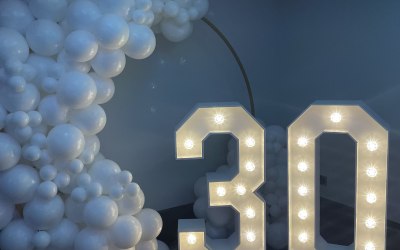 Balloon hoop with Light Up Numbers for a Birthday Celebration