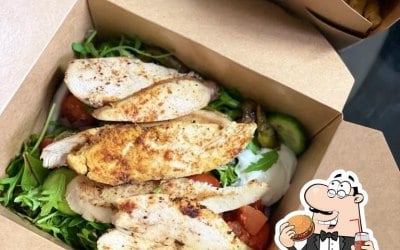 Chargrilled chicken salad boxes with triple cooked peri peri fries 
