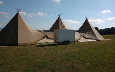 Chilled trailers at festival wedding